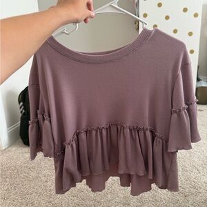 Altar'd State Purple Flutter Sleeve Crop Blouse